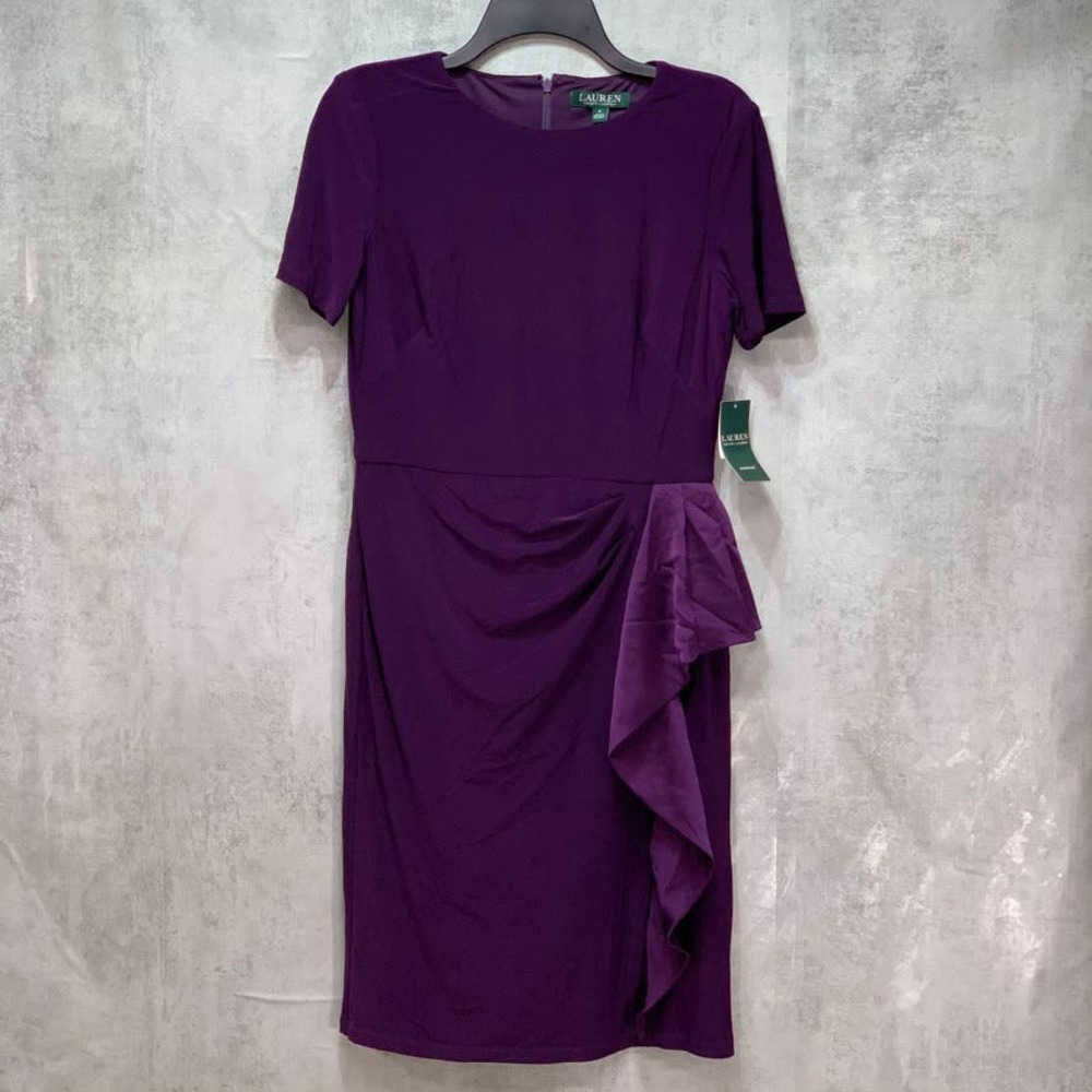 Lauren Ralph Lauren Purple Satin Ruffle Trim Dress - Picture 2 of 11